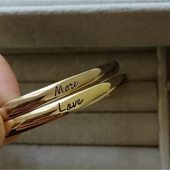 Victoria's secret-  Love. More. Set Two Engraved Stackable Cuff Bangle Gold tone - Picture 3 of 6